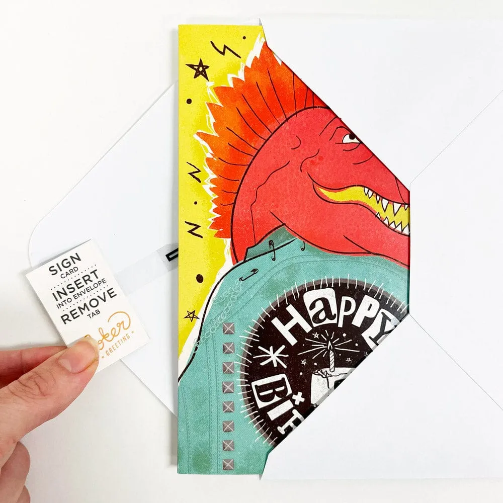Dino Rock Birthday 🦖🤘🔊 - Joker Greeting Prank Card (Glitter   Sound)