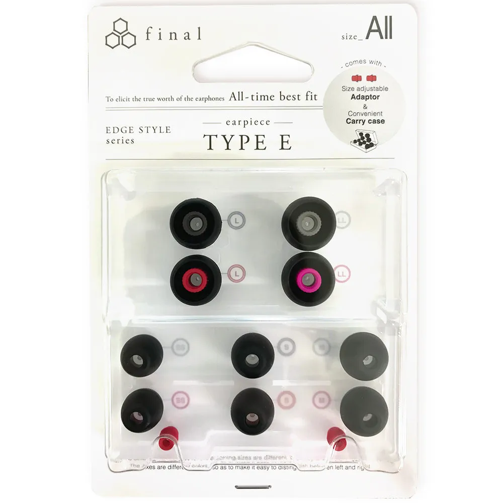 Final Audio Black Black/Red Silicon Type E Tips kit with Case and Nozzle Adapter