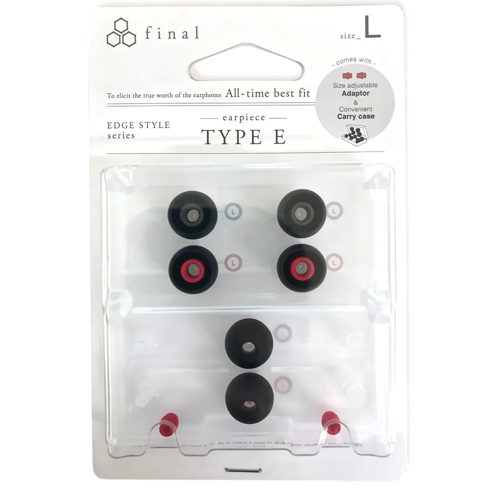Final Audio Black Black/Red Silicon Type E Tips kit with Case and Nozzle Adapter