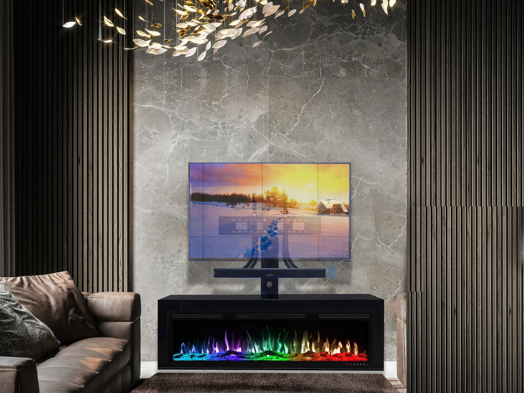 Fireplace with Integrated TV Mount and Entertainment Sound System