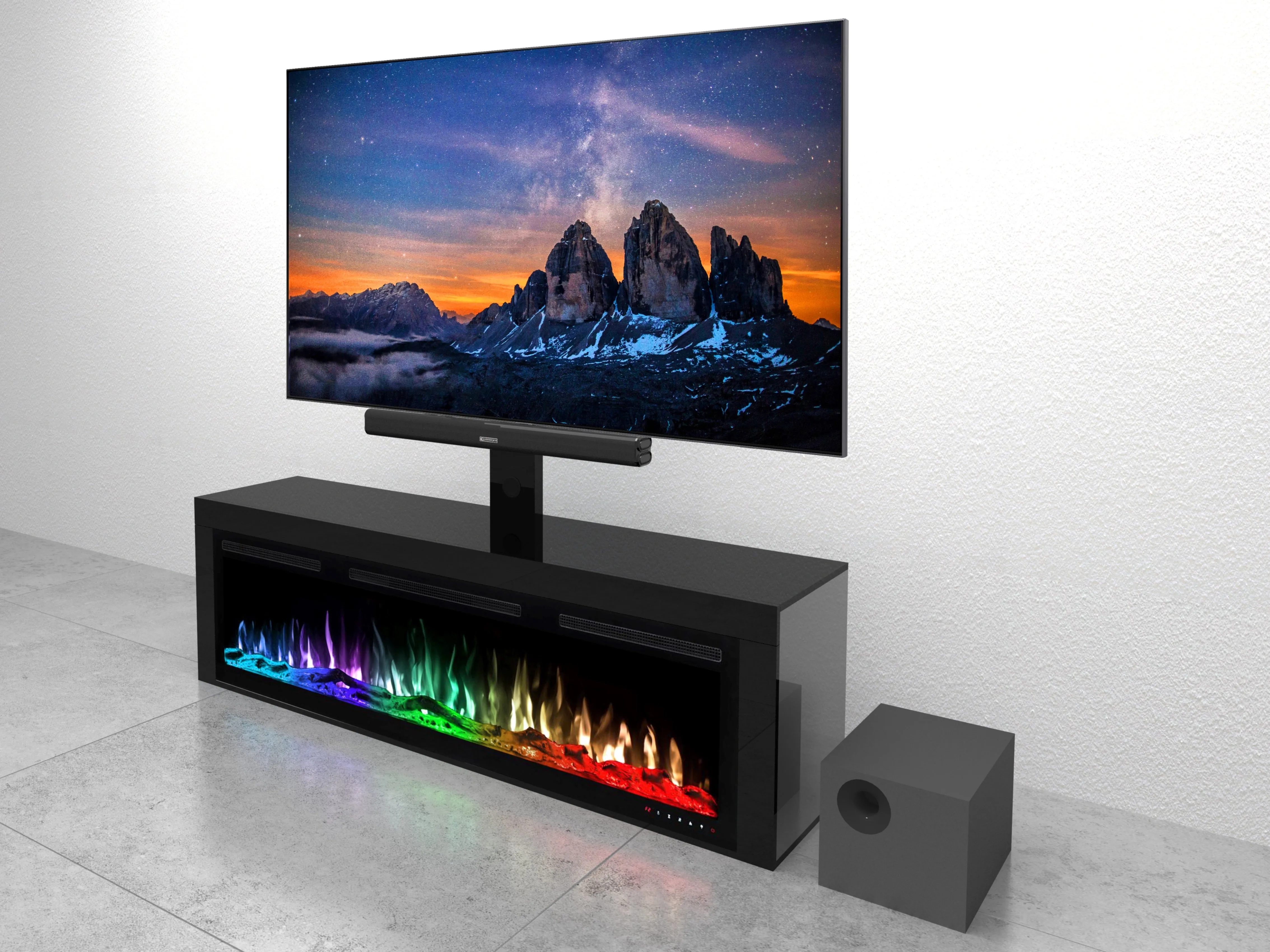 Fireplace with Integrated TV Mount and Entertainment Sound System