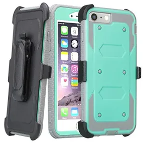 For Apple iPhone 8 Plus Case, Triple Protection 3-1 w/ Built in Screen Protector Heavy Duty Rotating Swivel Holster Shell Combo Case for iPhone 8 Plus - Teal