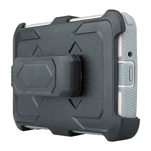 Galaxy On5 Case, 3-in-1 Shockproof Armor [Built in Screen Protector] Heavy Duty Holster Shell Combo Case for Samsung Galaxy On5 - White/Grey