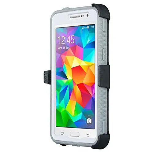 Galaxy On5 Case, 3-in-1 Shockproof Armor [Built in Screen Protector] Heavy Duty Holster Shell Combo Case for Samsung Galaxy On5 - White/Grey