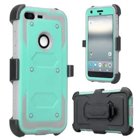 Google Pixel Case, Coverlab Triple Protection 3-in-1 Shockproof Armor Holster Shell Combo Case w/ Built in Screen Protector for Google Pixel - Teal