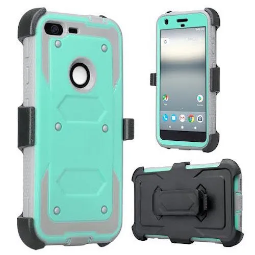Google Pixel Case, Coverlab Triple Protection 3-in-1 Shockproof Armor Holster Shell Combo Case w/ Built in Screen Protector for Google Pixel - Teal