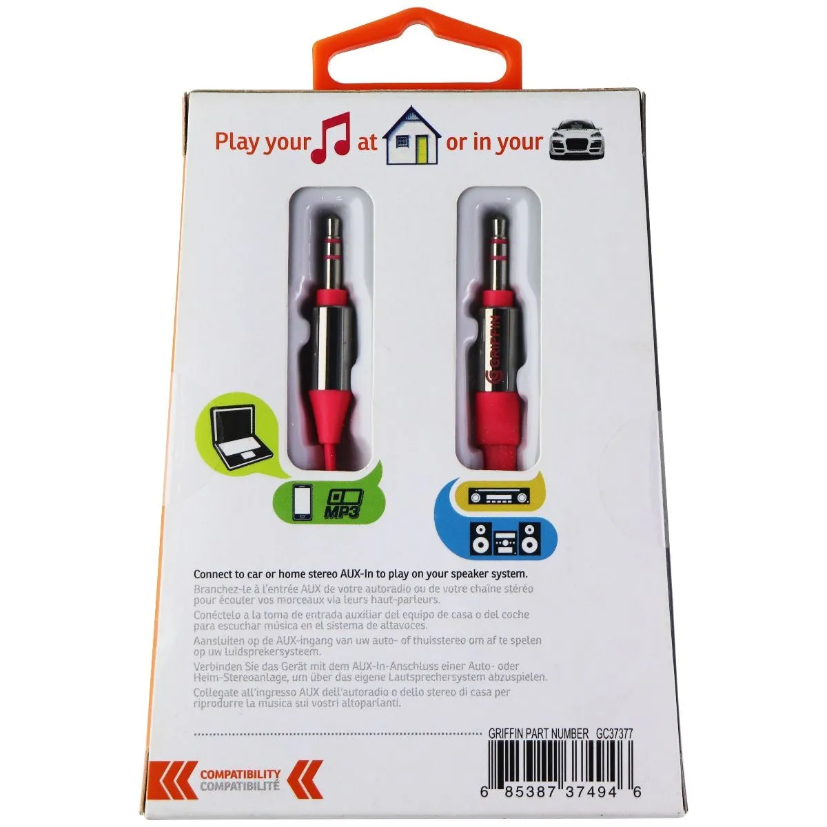 Griffin Universal 3Ft Tangle Free 3.5mm Audio Aux Cable for Music & More - Pink