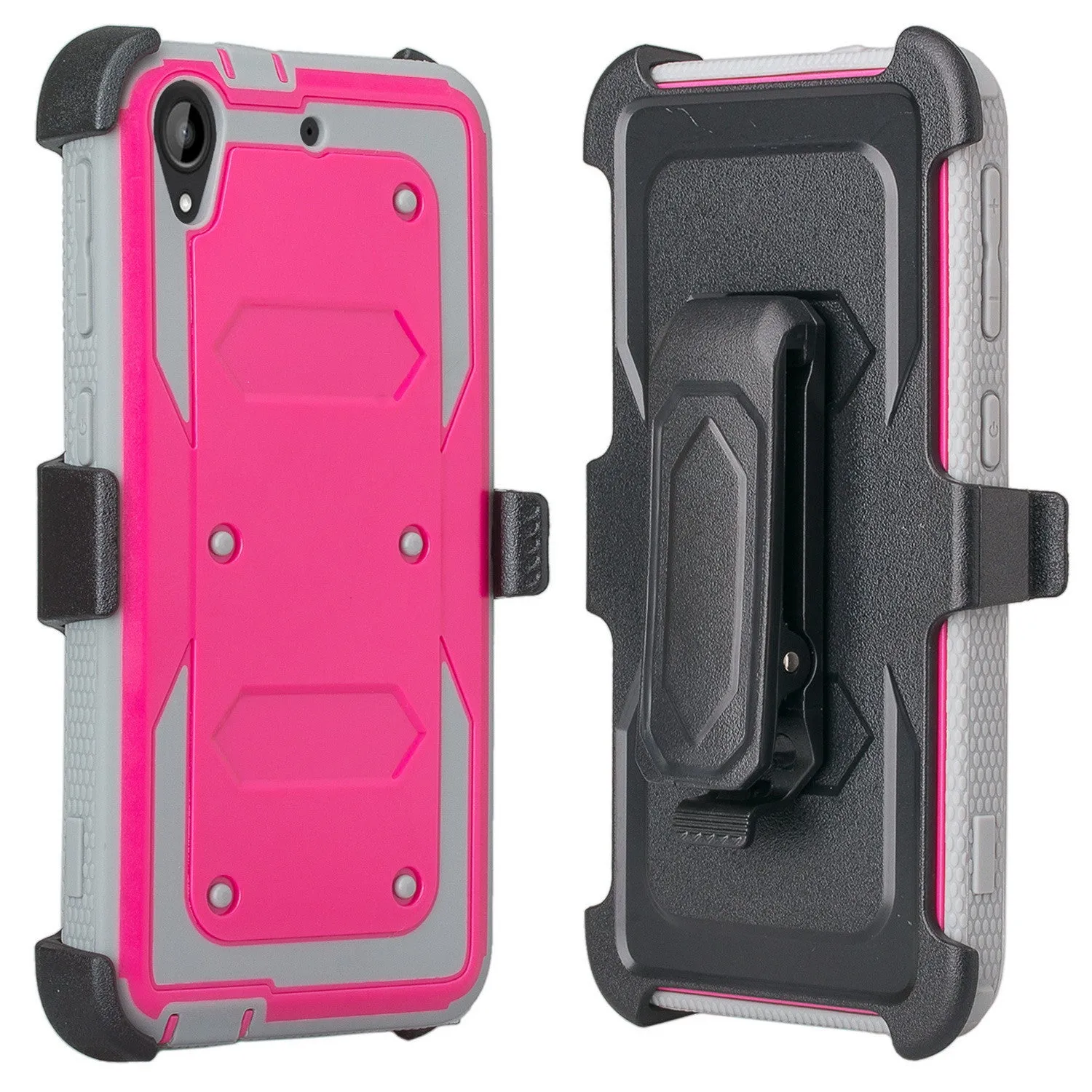 HTC Desire 530 Case, Triple Protection [Built in Screen Protector] Heavy Duty Rotating Swivel Holster Shell Combo Case for Desire 530 - Hot Pink