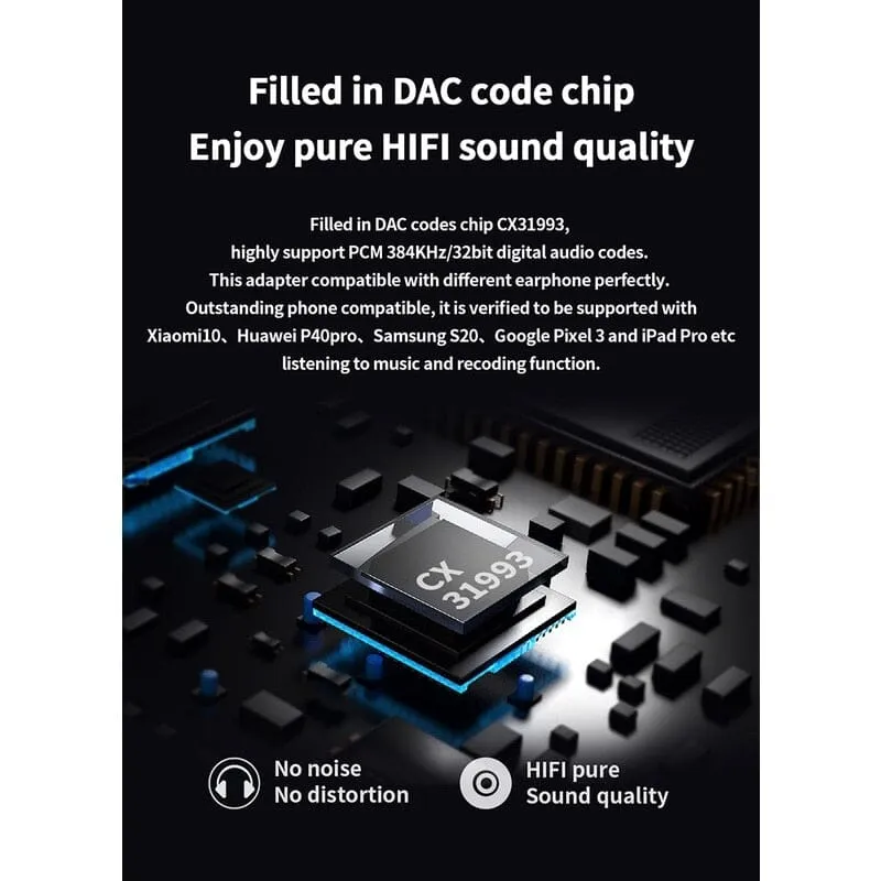JCALLY JA3 CX31993 Type C To 3.5mm DAC USB C Audio Code Adapter