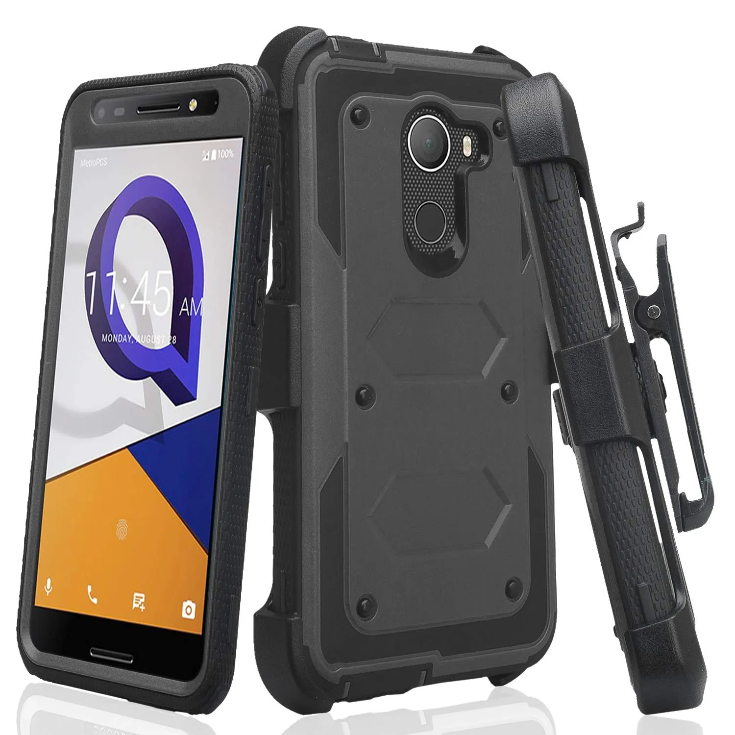Jitterbug Smart 2, Smart2, A30 Plus, A30 Fierce, Tmobile REVVL, A30 Walters Case, Triple Protection 3-in-1 Heavy Duty Holster Shell Combo Clip Cover - Black