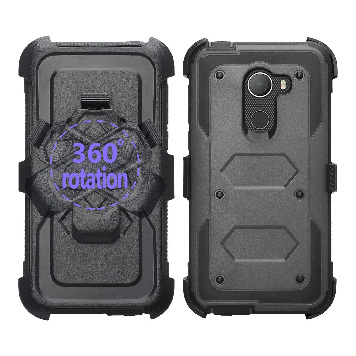 Jitterbug Smart 2, Smart2, A30 Plus, A30 Fierce, Tmobile REVVL, A30 Walters Case, Triple Protection 3-in-1 Heavy Duty Holster Shell Combo Clip Cover - Black