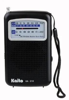 Kaito KA210 Pocket AM/FM NOAA Weather Radio, Black