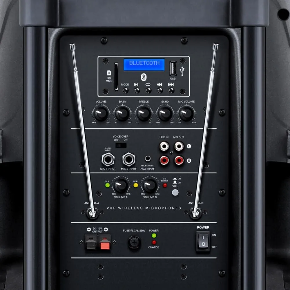 KAM Portable 12" 800 Watt PA System with Bluetooth & Free Wireless Mic Set