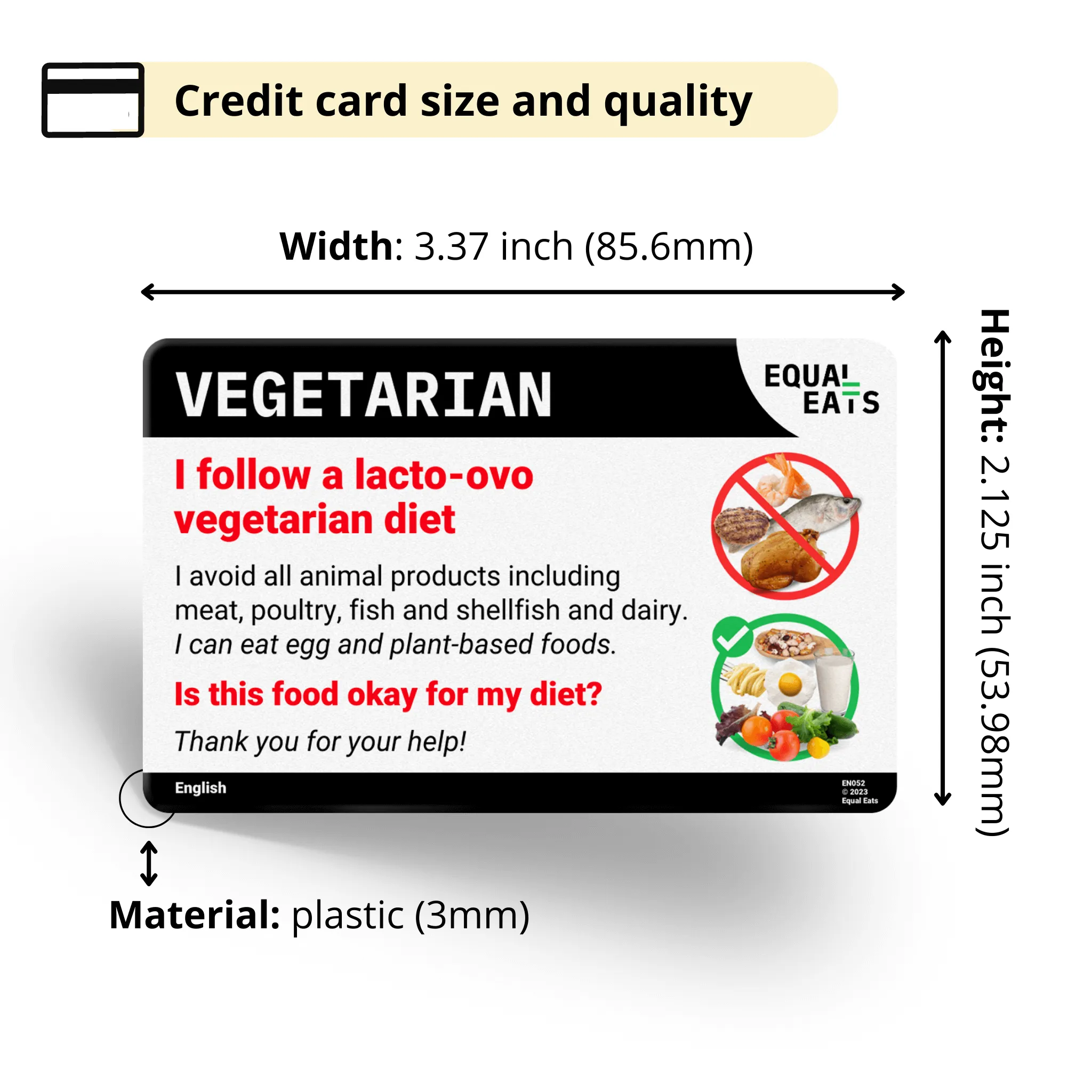 Lacto Ovo Vegetarian Card in English (Printable)