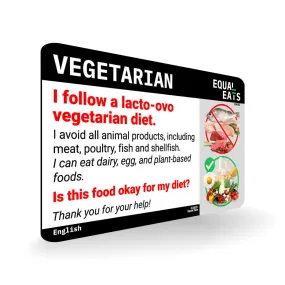 Lacto Ovo Vegetarian Card in English (Printable)