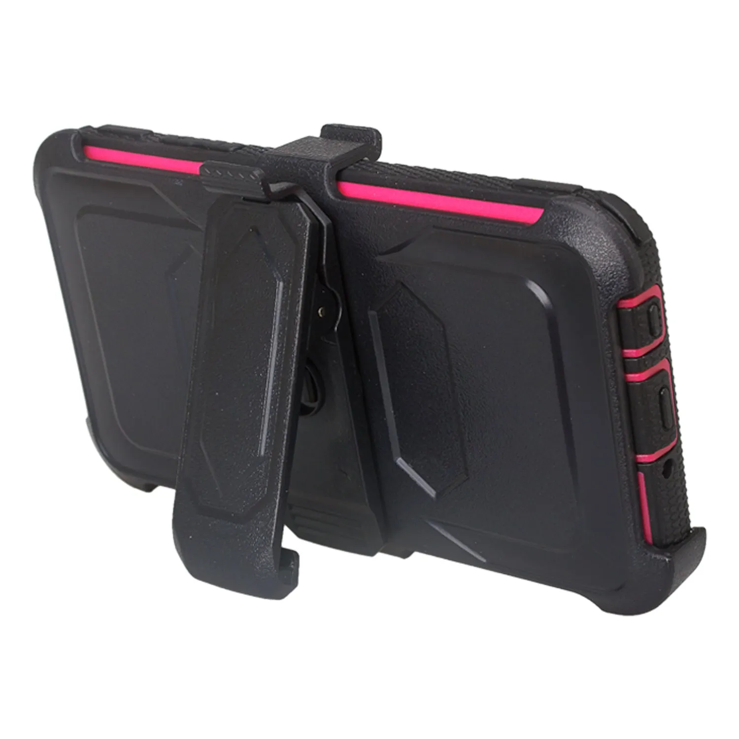LG Aristo 2 Plus Case, Aristo 2, LG Tribute Dynasty, Rebel 3, Zone 4, Triple Protection 3-1 w/ Built in Screen Protector Heavy Duty Holster Shell Combo Case - Hot Pink/Black