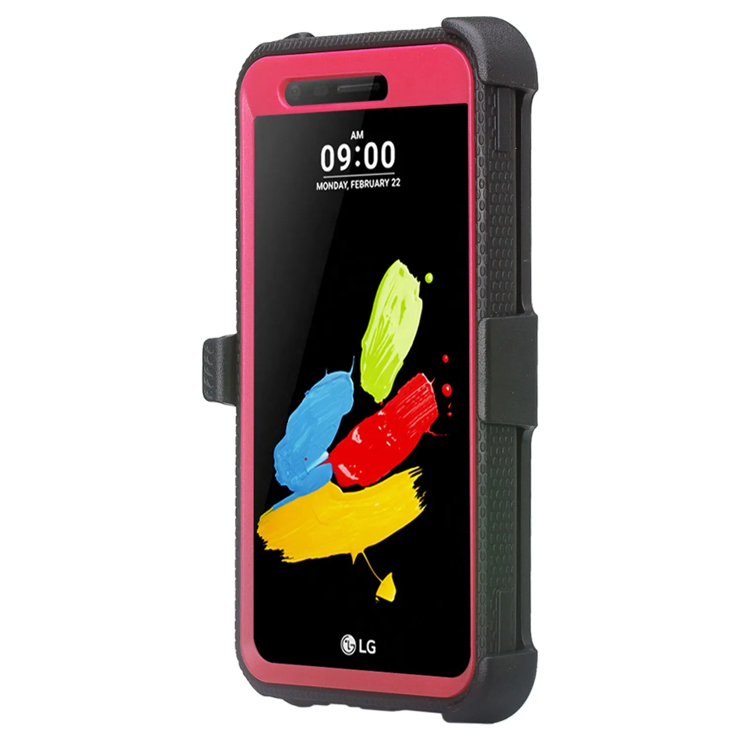 LG Aristo 2 Plus Case, Aristo 2, LG Tribute Dynasty, Rebel 3, Zone 4, Triple Protection 3-1 w/ Built in Screen Protector Heavy Duty Holster Shell Combo Case - Hot Pink/Black