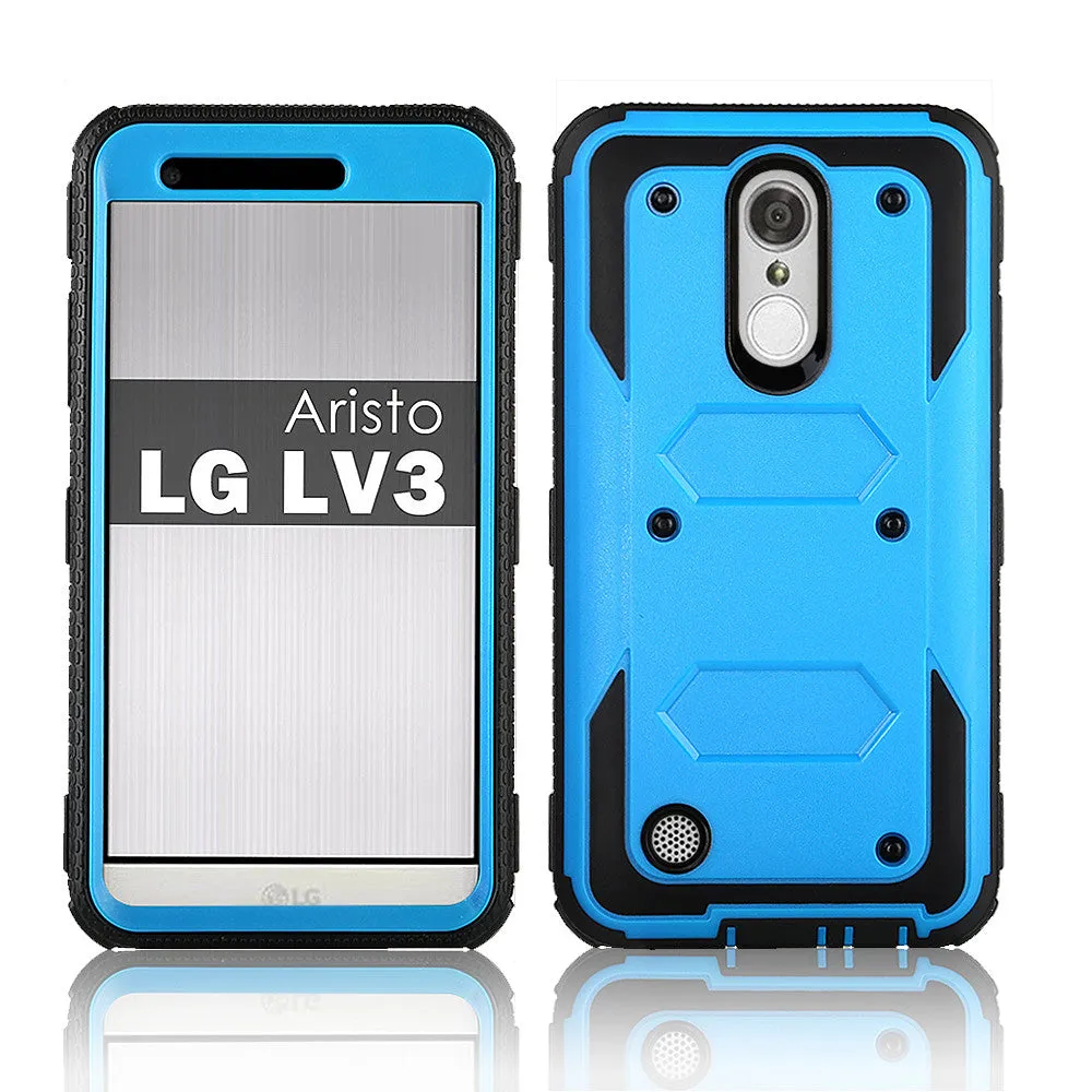 LG Aristo Case, K4 2017, K8 2017, Risio 2, Phoenix 3, Fortune, Triple Protection 3-1 w/ Built in Screen Protector Heavy Duty Holster Shell Combo Case - Blue