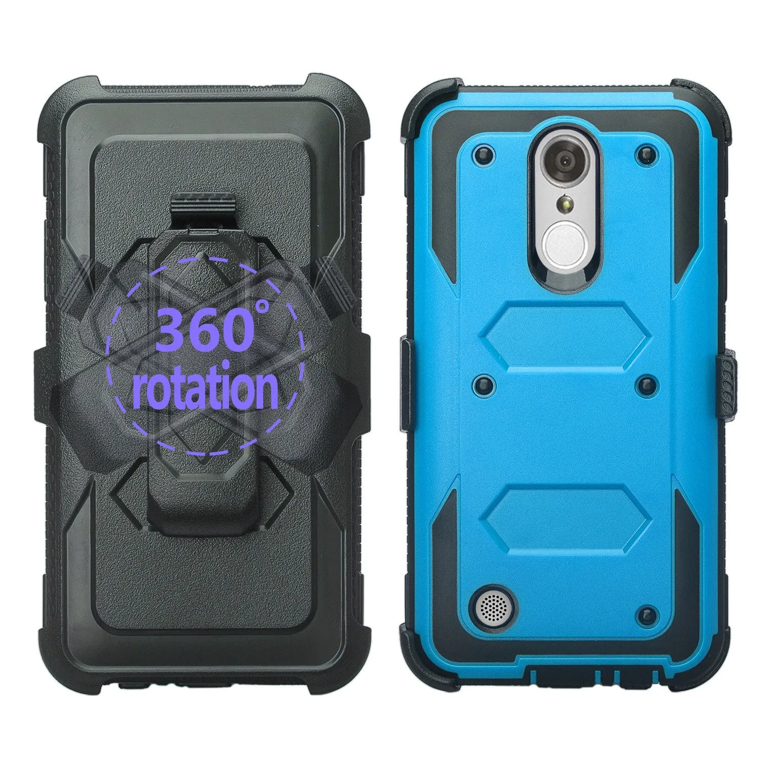 LG Aristo Case, K4 2017, K8 2017, Risio 2, Phoenix 3, Fortune, Triple Protection 3-1 w/ Built in Screen Protector Heavy Duty Holster Shell Combo Case - Blue