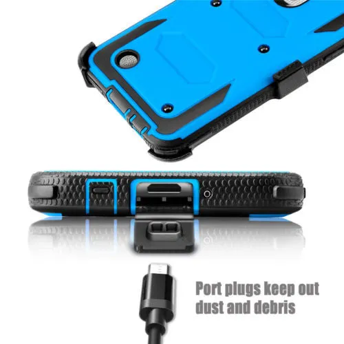 LG Aristo Case, K4 2017, K8 2017, Risio 2, Phoenix 3, Fortune, Triple Protection 3-1 w/ Built in Screen Protector Heavy Duty Holster Shell Combo Case - Blue