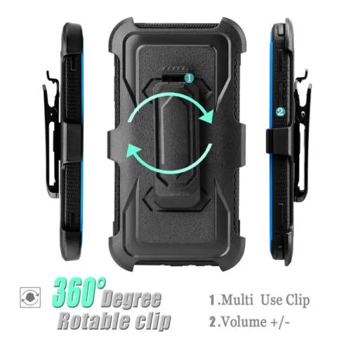 LG Aristo Case, K4 2017, K8 2017, Risio 2, Phoenix 3, Fortune, Triple Protection 3-1 w/ Built in Screen Protector Heavy Duty Holster Shell Combo Case - Blue