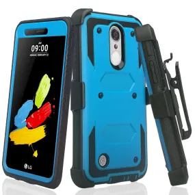 LG Aristo Case, K4 2017, K8 2017, Risio 2, Phoenix 3, Fortune, Triple Protection 3-1 w/ Built in Screen Protector Heavy Duty Holster Shell Combo Case - Blue