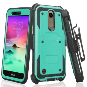 LG K10 (2018) Case, K30, Premier Pro, K10 Plus, Phoenix Plus, Xpression Plus, K10α, X4 Plus, X410, MS245, Triple Protection 3-1 w/ Built in Screen Protector Heavy Duty Holster Shell Combo Case - Teal