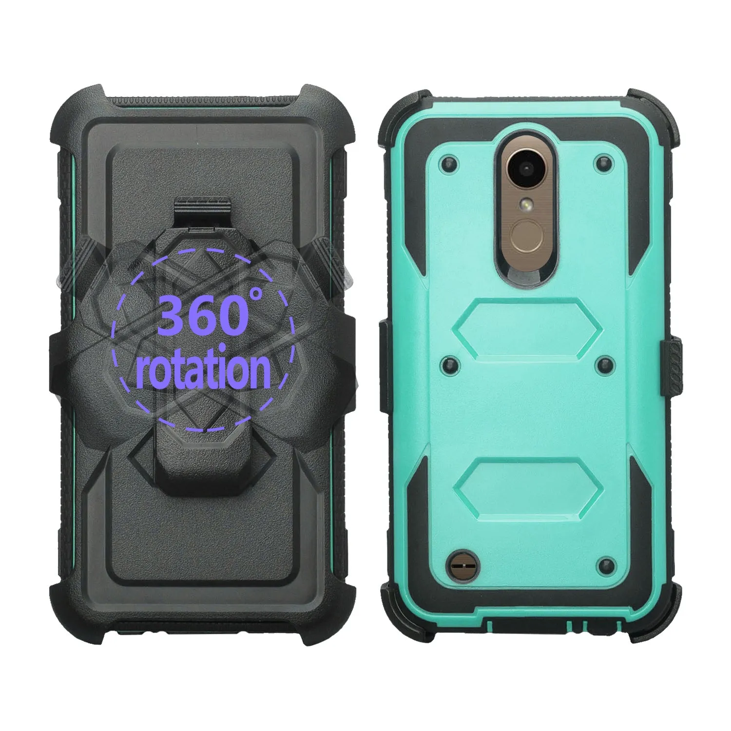 LG K10 (2018) Case, K30, Premier Pro, K10 Plus, Phoenix Plus, Xpression Plus, K10α, X4 Plus, X410, MS245, Triple Protection 3-1 w/ Built in Screen Protector Heavy Duty Holster Shell Combo Case - Teal