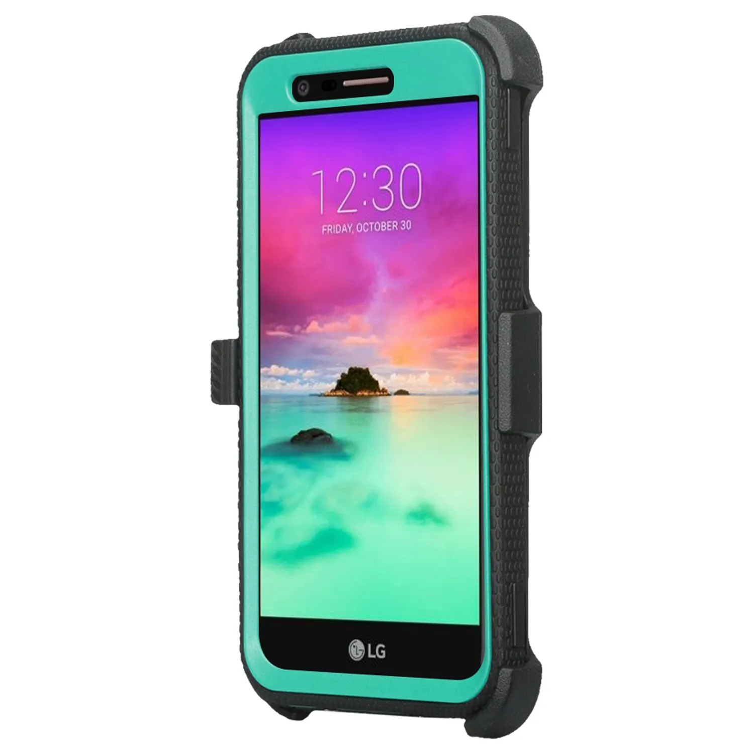 LG K10 (2018) Case, K30, Premier Pro, K10 Plus, Phoenix Plus, Xpression Plus, K10α, X4 Plus, X410, MS245, Triple Protection 3-1 w/ Built in Screen Protector Heavy Duty Holster Shell Combo Case - Teal