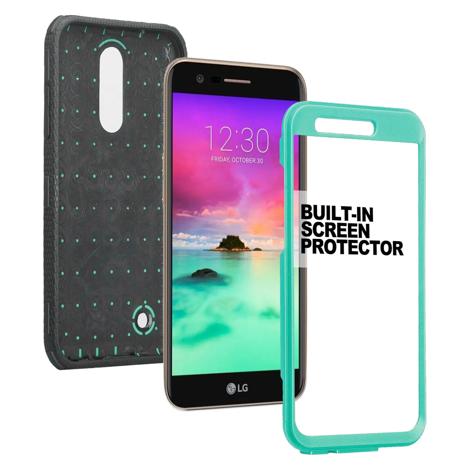 LG K10 (2018) Case, K30, Premier Pro, K10 Plus, Phoenix Plus, Xpression Plus, K10α, X4 Plus, X410, MS245, Triple Protection 3-1 w/ Built in Screen Protector Heavy Duty Holster Shell Combo Case - Teal