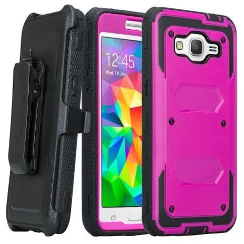 LG K10 Case | LG Premier LTE, Triple Protection 3-1 [Built in Screen Protector] Heavy Duty Holster Shell Combo Case for LG K10 - Purple