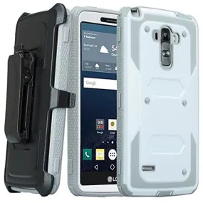 LG K7 | Tribute 5 | Treasure Case, Triple Protection 3-1 w/ Built in Screen Protector Heavy Duty Holster Shell Combo Case - White