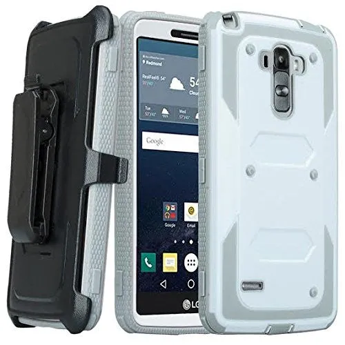 LG K7 | Tribute 5 | Treasure Case, Triple Protection 3-1 w/ Built in Screen Protector Heavy Duty Holster Shell Combo Case - White