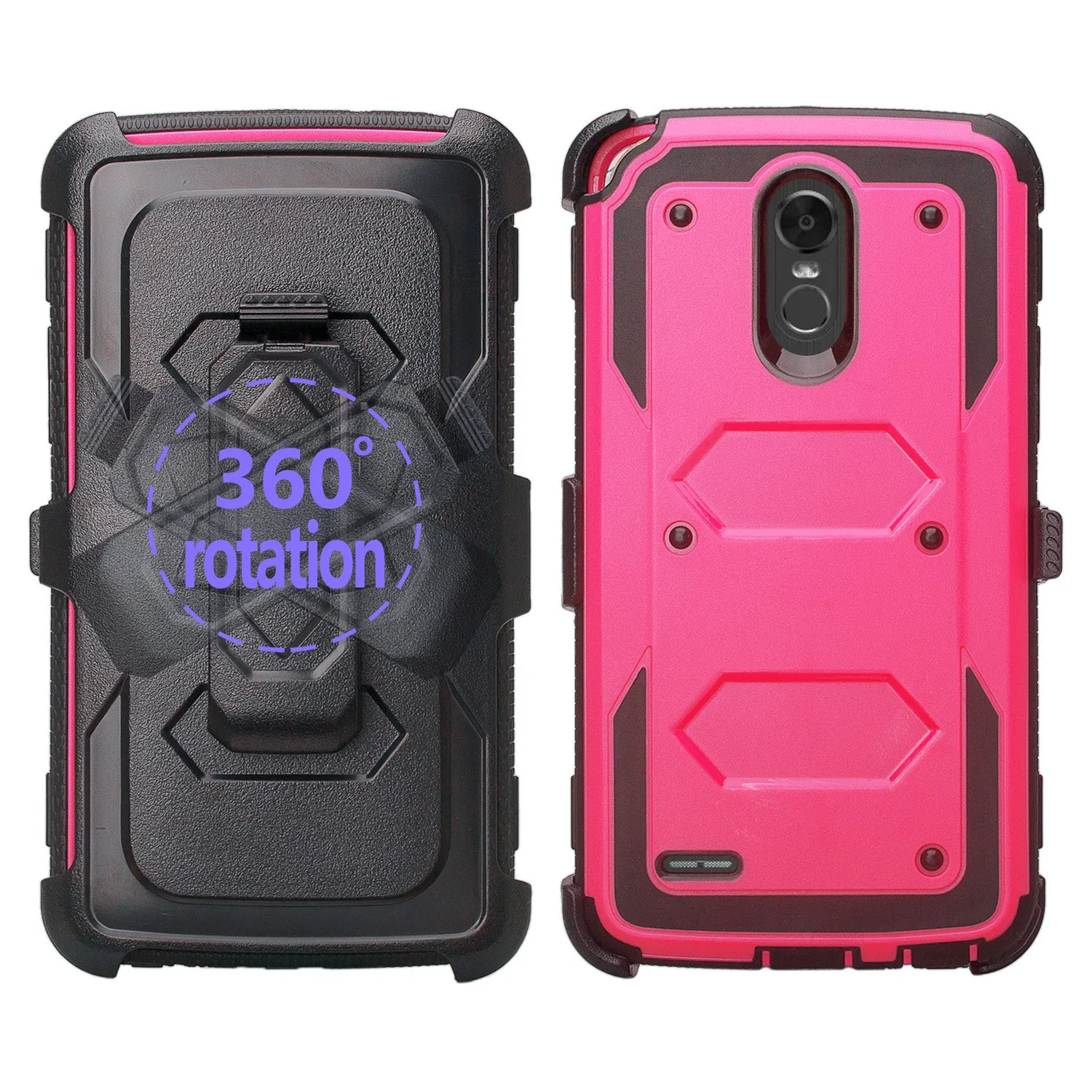 LG Stylo 3 Case, LG Stylo 3 Plus Case, Triple Protection 3-1 w/ Built in Screen Protector Heavy Duty Holster Shell Combo Case for LG Stylo 3 - Hot Pink