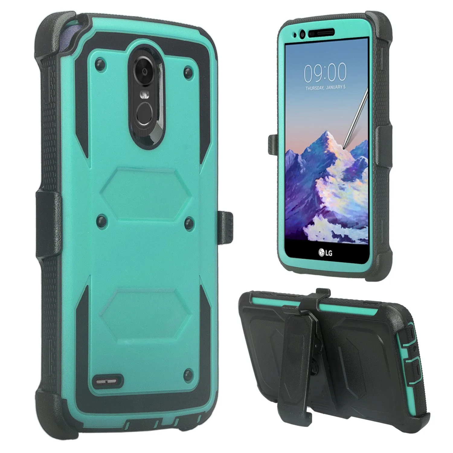 LG Stylo 3 Case, LG Stylo 3 Plus Case, Triple Protection 3-1 w/ Built in Screen Protector Heavy Duty Holster Shell Combo Case for LG Stylo 3 - Teal