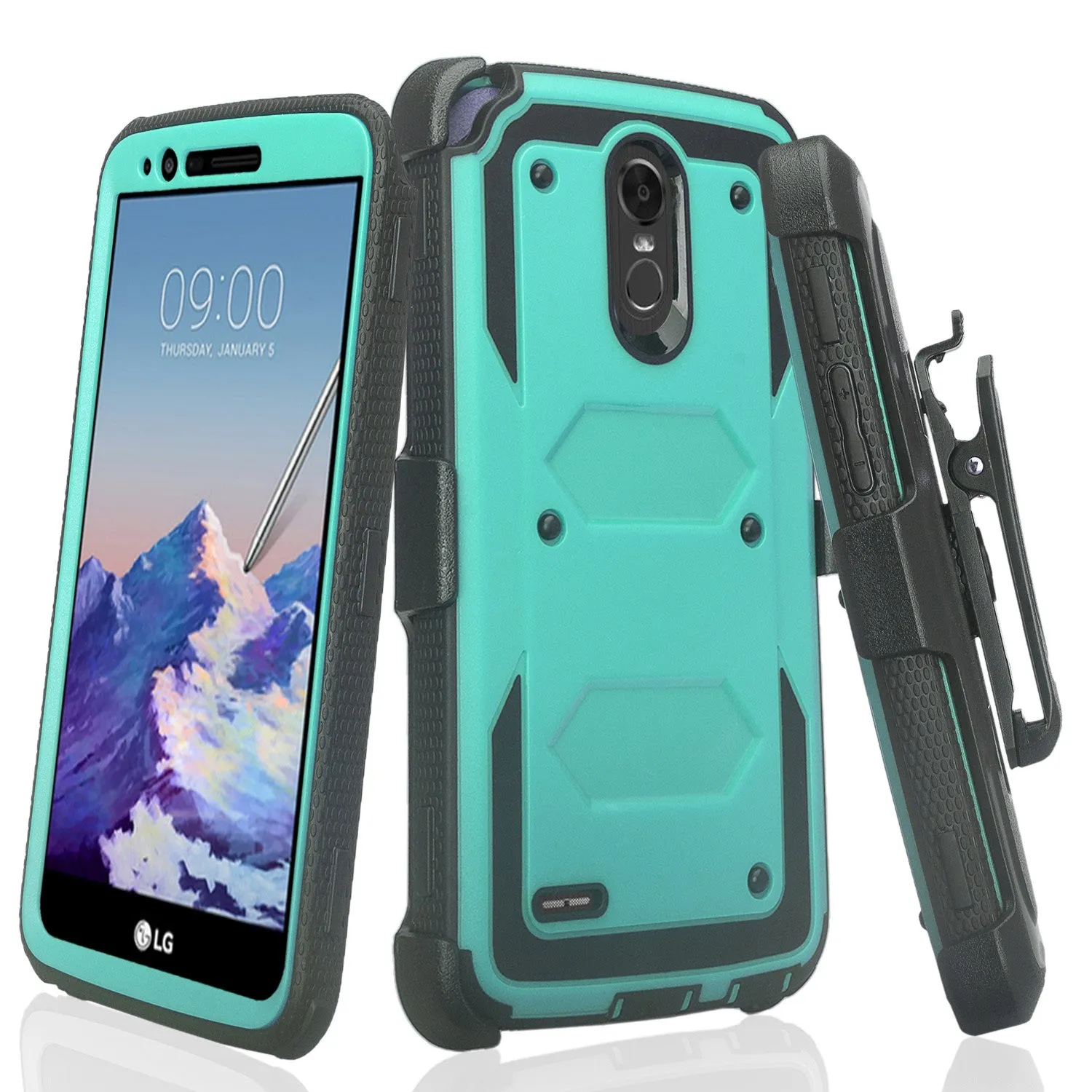 LG Stylo 3 Case, LG Stylo 3 Plus Case, Triple Protection 3-1 w/ Built in Screen Protector Heavy Duty Holster Shell Combo Case for LG Stylo 3 - Teal