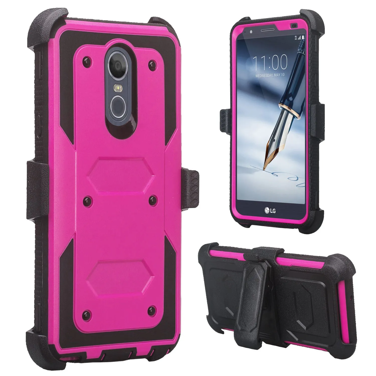 LG Stylo 5 Case, Stylo 5, Triple Protection 3-1 w/ Built in Screen Protector Heavy Duty Holster Shell Combo Case - Purple