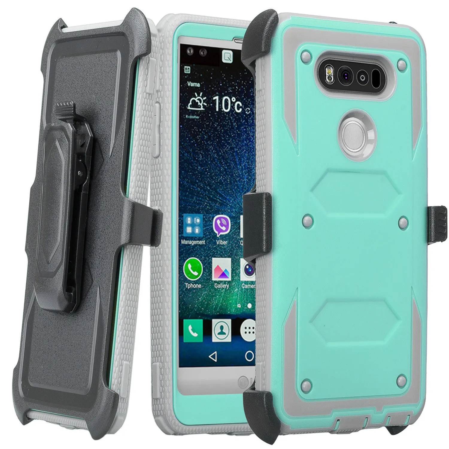 LG V20 Case, Heavy Duty Armor Holster [Built in Screen Protector] Hybrid Combo for LG V20 - Teal