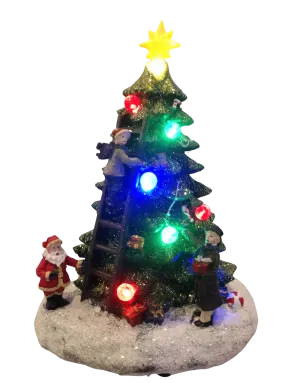 Light Up Musical Christmas Tree with Santa 8"x5" resin