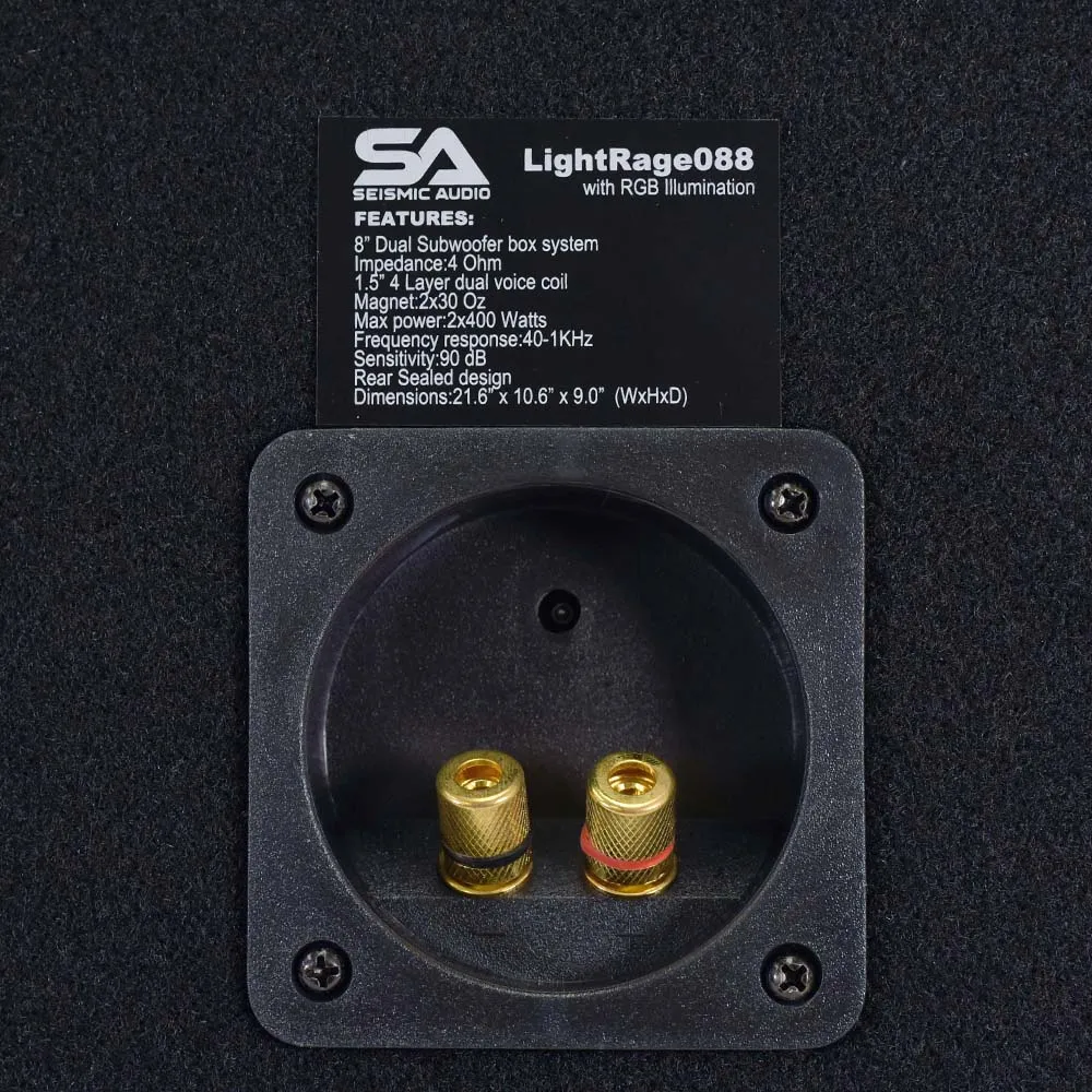 LightRage088 - Dual 8 Inch 800 Watt Car Audio Subwoofer Enclosure with RGB Illumination
