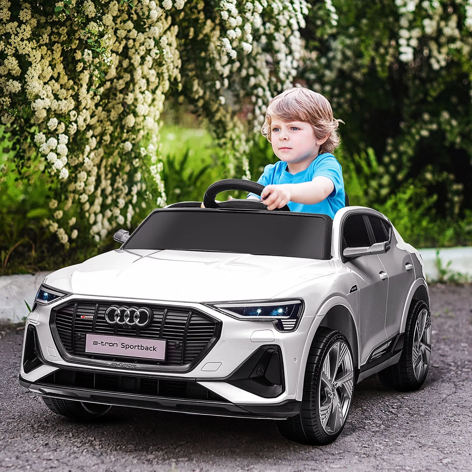 Maplin Plus Audi E-tron Licensed 12V Kids Electric Ride On Car with Remote, Music, Lights & Suspension for 3-5 Years