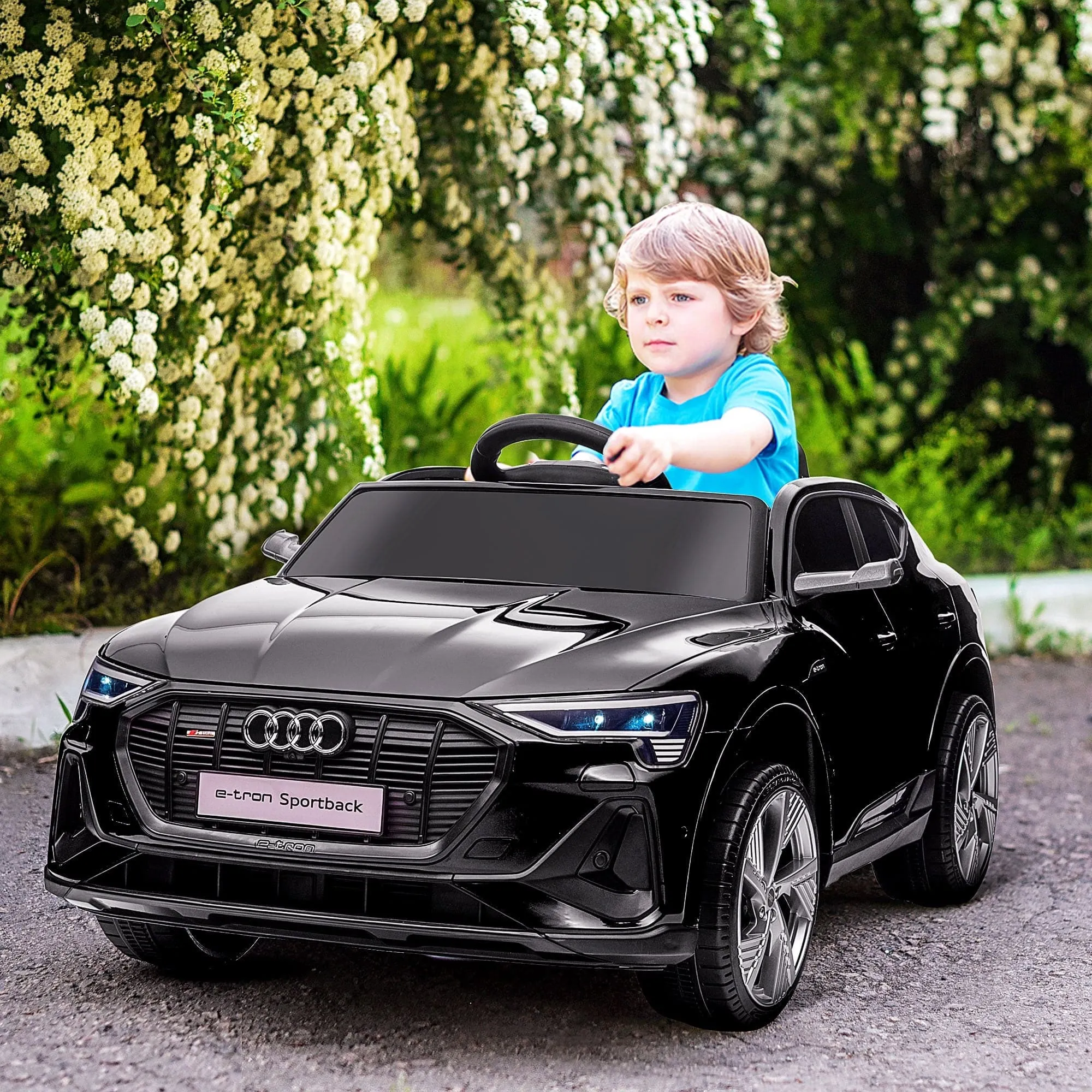 Maplin Plus Audi E-tron Licensed 12V Kids Electric Ride On Car with Remote, Music, Lights & Suspension for 3-5 Years