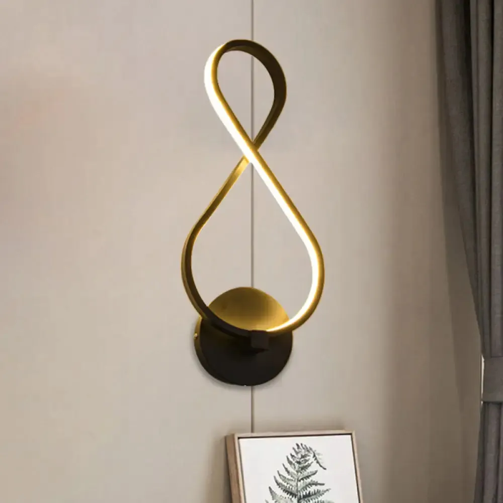 Metallic Hourglass/Music Note LED Wall Mount Light Fixture in Minimalist Black/White for Office - Warm/White Light