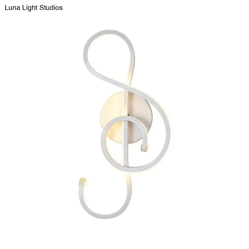 Metallic Hourglass/Music Note LED Wall Mount Light Fixture in Minimalist Black/White for Office - Warm/White Light