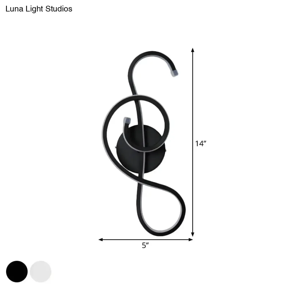 Metallic Hourglass/Music Note LED Wall Mount Light Fixture in Minimalist Black/White for Office - Warm/White Light