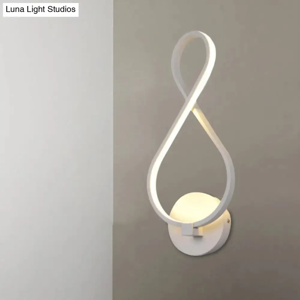 Metallic Hourglass/Music Note LED Wall Mount Light Fixture in Minimalist Black/White for Office - Warm/White Light