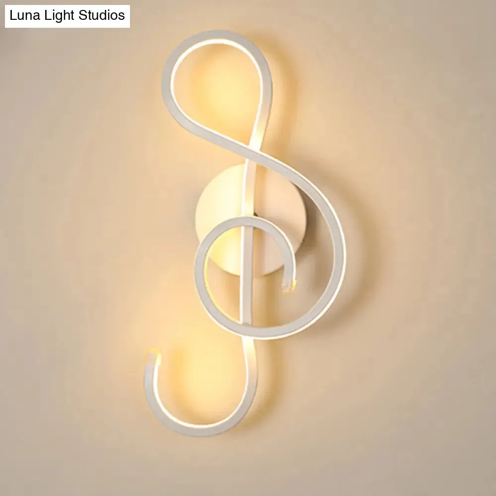 Metallic Hourglass/Music Note LED Wall Mount Light Fixture in Minimalist Black/White for Office - Warm/White Light