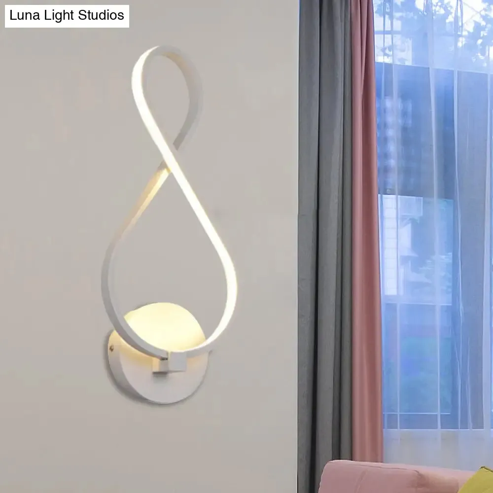 Metallic Hourglass/Music Note LED Wall Mount Light Fixture in Minimalist Black/White for Office - Warm/White Light