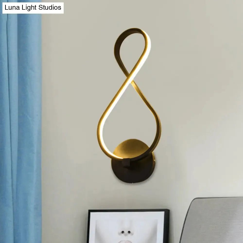 Metallic Hourglass/Music Note LED Wall Mount Light Fixture in Minimalist Black/White for Office - Warm/White Light