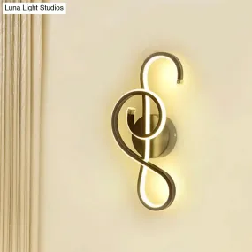 Metallic Hourglass/Music Note LED Wall Mount Light Fixture in Minimalist Black/White for Office - Warm/White Light